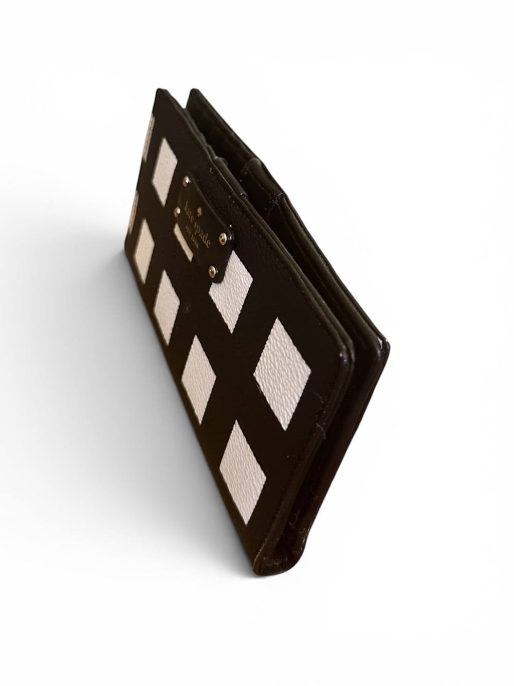 Kate Spade Black White Geometric Print Wallet NWOT Leather Continental - Picture 3 of 7